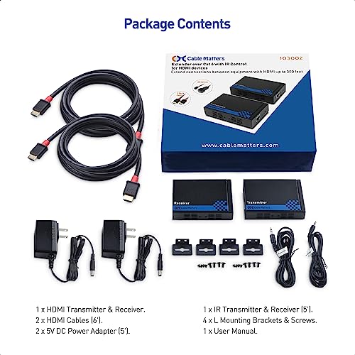 Cable Matters Wall Mount HDMI Extender with TCP/IP - Up to 300 Feet, 1080P, 1-to-Many Setup, HDMI Over Ethernet Extender (Model: 103002) - style: Standard Set