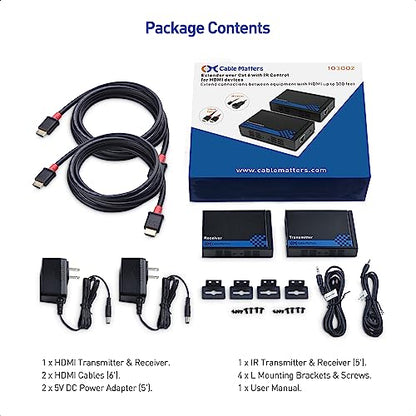 Cable Matters Wall Mount HDMI Extender with TCP/IP - Up to 300 Feet, 1080P, 1-to-Many Setup, HDMI Over Ethernet Extender (Model: 103002) - style: Standard Set