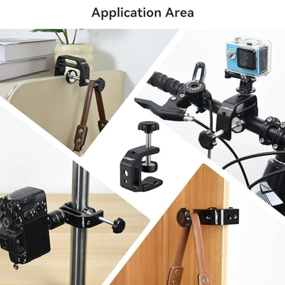 UTEBIT 0.36"-1.2" Universal Aluminum C-Desk Clamp, Black | Adjustable Support Clamp with 1/4" and 3/8" Thread for Desktop Mount Holder Flash Desks Carts Benches Worktables - size: 0.36-1.2 inch
