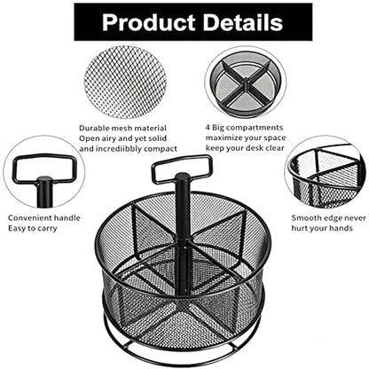 Marbrasse Mesh Desk Organizer, 360-Degree Rotating Multi-Functional Pen Holder, 4 Compartments Desktop Stationary Organizer, Home Office Art Supply Storage Box Caddy (Black) - color: Black