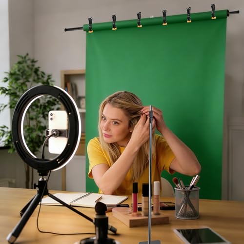 8x5 ft Adjustable Green Screen Backdrop Kit with Stand, Photo Background Support System for Video Streaming, Photography, Studio, Parties, Events - size: 5x8 ft