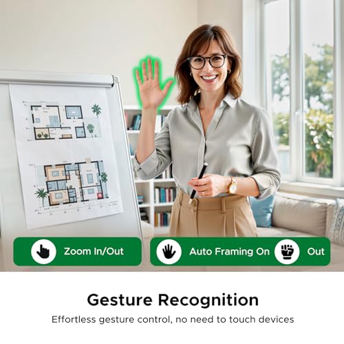 UGREEN FineCam Pro 2K Webcam Support 1080P@60Hz for PC/Mac, 1/2.55" Sensor, Face AE, AI Noise-Canceling Mic, Gesture Control, Auto Focus for Streaming, Conference, OBS, Zoom, Switch 2, Privacy Cover