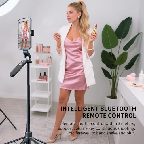 70" Phone Tripod Stand with Wireless Remote, Selfie Stick for iPhone Samsung Android, Portable Cell Phone Holder for Video Recording Photos Vlogging Travel