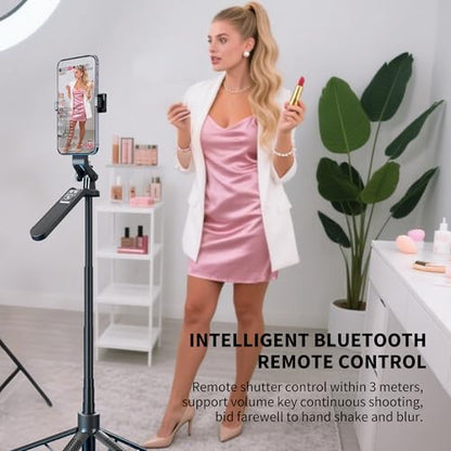 70" Phone Tripod Stand with Wireless Remote, Selfie Stick for iPhone Samsung Android, Portable Cell Phone Holder for Video Recording Photos Vlogging Travel