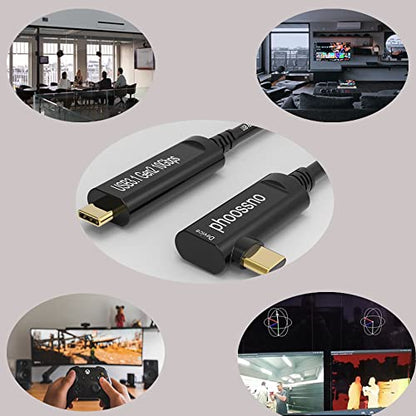 phoossno USB C to C Fiber Optical Cable USB 3.2Type C Cable 10Gbps 50FT Compatible with Microsoft Azure Logitech Camera Aver &Vaddio & Barco ClickShare Touch Screen Kinect Intel RealSense - size: 15M C-C Right 90℃
