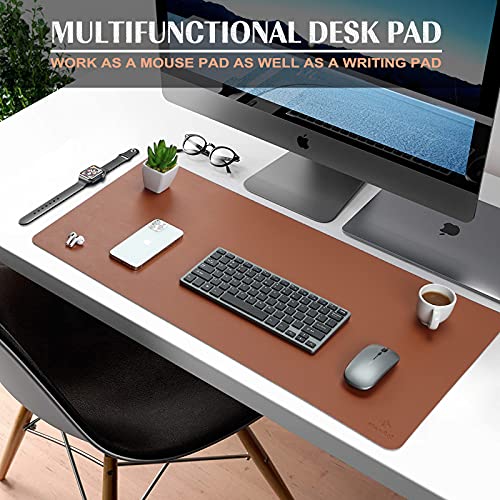 K KNODEL Large Office Leather Desk Mat, Mouse and Keyboard Pad, Computer and Laptop Mat, Desktop Protector and Cover, Writing Pad and Blotter (35.4"x17", Brown) - color: Brown, size: 35.4" x 17"