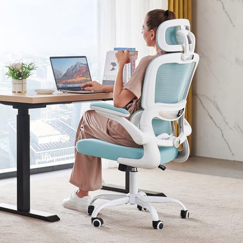 TRALT Office Chair Ergonomic Desk Chair, 330 LBS Home Mesh Office Desk Chairs with Wheels, Comfortable Gaming Chairs (1, Blue) - color: Blue