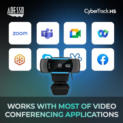 Adesso CyberTrack H5-TAA 1080P HD Auto Focus Webcam with Built-in Dual Microphone, Tripod Mount and Privacy Shutter Cover TAA Compliant