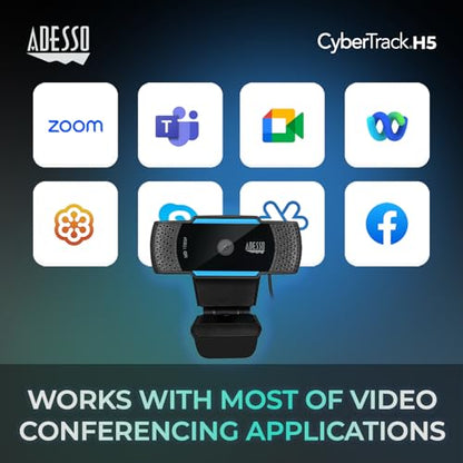 Adesso Cybertrack H5 1080p Hd USB Autofocus Webcam with Microphone, 1920 Pixels X 1080 Pixels, 2.1 Mpixels, Black
