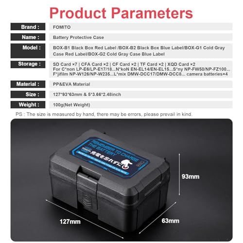 FOMITO Camera Battery Case & Memory Card Organizer - Holds 7 SD Cards 2 CFast 2 CF 2 Micro SD 2 XQD - Water-Resistant Shockproof Hard Shell Storage Box (Black Red) - color: Black Red