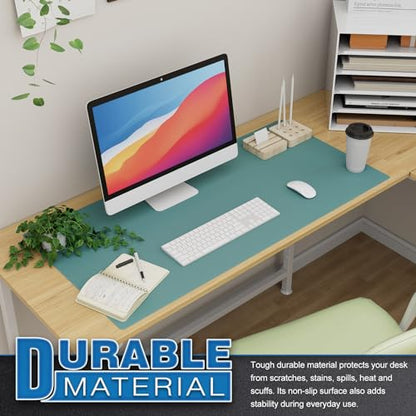 K KNODEL Large Office Leather Desk Mat, Mouse and Keyboard Pad, Computer and Laptop Mat, Desktop Protector and Cover, Writing Pad and Blotter (35.4"x17", Green) - color: Green, size: 35.4" x 17"