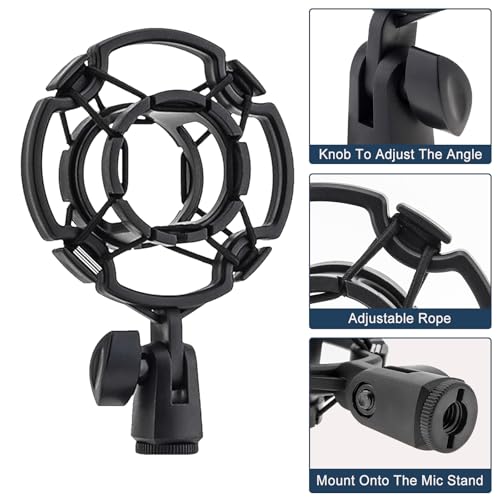 RTNLIT Desktop Mic Stand with Phone Holder, Adjustable Desk Microphone Stand with Pop Filter, Shock Mount, Mic Clip, 3/8" to 5/8" Screw Adapter for Blue Yeti Snowball Shure SM7B and Other Mics