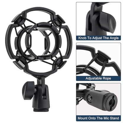 RTNLIT Desktop Mic Stand with Phone Holder, Adjustable Desk Microphone Stand with Pop Filter, Shock Mount, Mic Clip, 3/8" to 5/8" Screw Adapter for Blue Yeti Snowball Shure SM7B and Other Mics