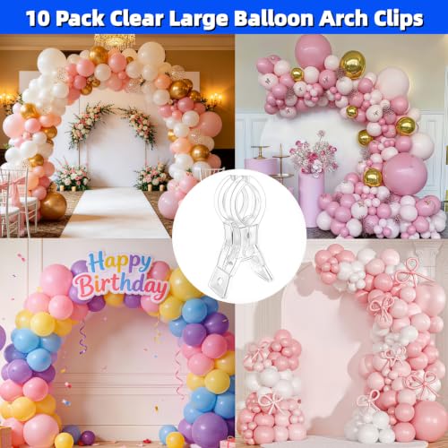 10 Pack Balloon Arch Clips, 3.5" Heavy Duty Transparent Plastic Spring Clamps, Large Backdrop Clips for Birthday Wedding Party Decoration, Backdrop, Photo Studio & Craft Supplies