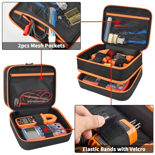 Electrical Tester Case Bag for Klein Tools ET310/RT250 | Nylon, Mesh, Adjustable Strap, Cotton Padding & Soft Lining, Organized Storage, Secure Foldable Lid & Sturdy Zipper - Black - color: Black