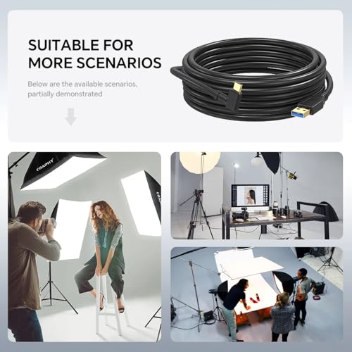 16ft USB-A to USB-C High-Speed Data Transfer Cable with Dual Magnetic Rings – Camera Connection Cable with Signal Boosting, Compatible with Hard Drives, Canon, Sony, Fujifilm, Nikon DSLR Cameras - color: L-Shaped, size: 16ft