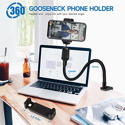 Microphone Stand 13" Flexible Gooseneck Desktop Mic Stand Multi-Function Mic Stand Phone Holder with Upgraded Mic Clip and Heavy Duty Desk Clamp, 3/8" to 5/8" Screw Adapter for Universal Mic - size: 13INCHS-1PACK