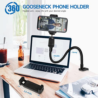 Microphone Stand 13" Flexible Gooseneck Desktop Mic Stand Multi-Function Mic Stand Phone Holder with Upgraded Mic Clip and Heavy Duty Desk Clamp, 3/8" to 5/8" Screw Adapter for Universal Mic - size: 13INCHS-1PACK