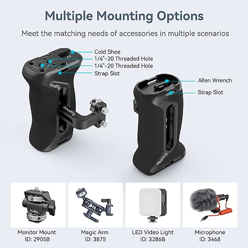 SmallRig Aluminum Side Handle for Camera Cages, Universal Ergonomic Side Handgrip with Bulit-in 1/4"-20 Locating Hole, Strap Hole, Cold Shoe, 36mm Up/Down Adjustable - style: Screws Side Handle