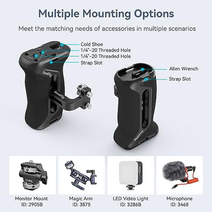 SmallRig Aluminum Side Handle for Camera Cages, Universal Ergonomic Side Handgrip with Bulit-in 1/4"-20 Locating Hole, Strap Hole, Cold Shoe, 36mm Up/Down Adjustable - style: Screws Side Handle