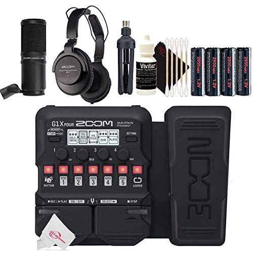 Zoom G1X Four Guitar Multi-Effects Processor With Built-In Expression Pedal + Zoom ZDM-1 Podcast Mic Pack Accessory Bundle + Accessory Kit
