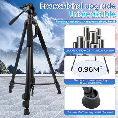 68” Professional Tripod Stand,Tripod for Camera & Cell Phone with Carry Bag and Phone Holder,Sturdy & Stable,Max Load 11Lb(Black),Compatible with Canon Nikon,Smartphone