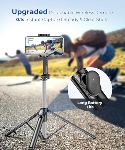 Fuloview 67” Selfie Stick Tripod for iPhone, Lightweight Travel Phone Tripod with Wireless Remote, Extendable Cell Phone Stand for Photography, Video & Live Streaming – Black