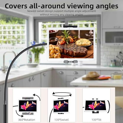 wishacc Tablet Floor Stand with Adjustable Gooseneck Mount, Swivels and Wheels for Bedside, Compatible with iPad, Galaxy Tab, Kindle and Phones - size: 15.4 x 11 inches