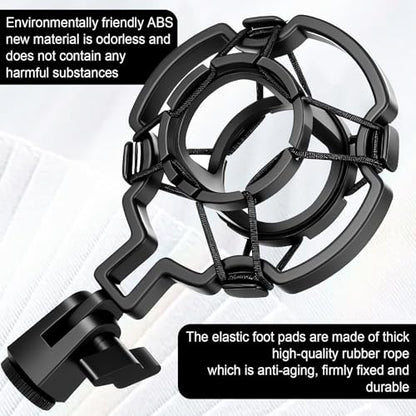 Microphone Shock Mount Mic Holder Anti-Vibration Suspension Shock Mount with Pop Filter Mic Clip Holder Universal Black Anti-Vibration for 42~46mm/1.65~1.81in Diameter Mics