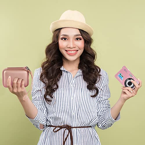 Comecase Hard Digital Camera Case for Kodak PIXPRO FZ55 FZ45, Rose Gold | Hard EVA shell with soft lining, mesh pocket, wrist strap; fits CAMKORY, Canon ELPH 180/190, Sony DSC-W800/W830 - color: Rose Gold