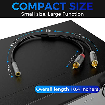 3.5mm to 2 RCA Cable (2 Pack), [24k Gold Plated] Stereo RCA Y Splitter 3.5mm Female to 2RCA Male Stereo Audio Adapter, for TV, Smartphones, MP3, Tablets, Speakers (10 Inch/25CM) - color: 3.5mm TRS Female to 2RCA Male, size: 0.6 Feet (2 Pack)