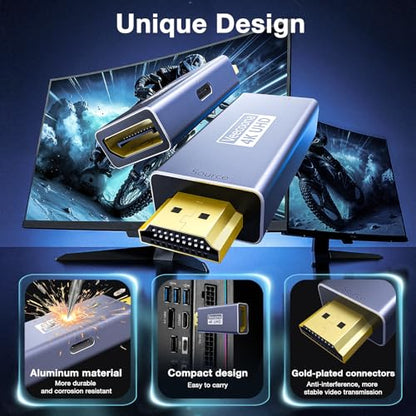 HDMI to DisplayPort Adapter Uni-Directional (4K@60Hz/1080P@120Hz) | HDMI (Source) 2.0 Male to DP (Display) 1.2 Female Converter Compatible with Laptop, AMD, NVIDIA, PS5, Xbox and More - 1 Pack - color: Light blue