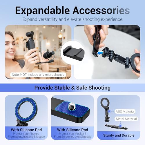 JJC Pocket 4 Magnetic Phone Mount with 1/4" 20 Screw & Thread, Phone Holder for Insta360 X5 X4 X3 / Pocket 4/3 / Xtra Muse Accessories, Compatible with Arca-Swiss Standard, Tripod & Expansion Mount - color: Black -Magnetic Version