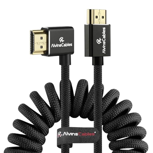 Alvin's Cables 8K HDMI 2.1 Cable for Atomos Ninja V Monitor,for Sony FS5 FS7,BMPCC,for Canon C300 C500 Camera,8K@60Hz 4K@120Hz 48Gbps High-Speed Braided Coiled Cable Left Angle Black - color: Black, size: Straight to Left Angle