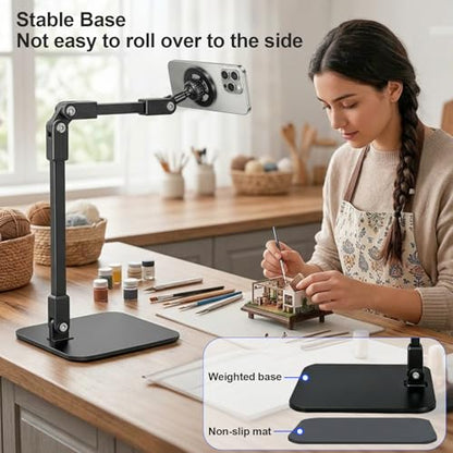 Magnetic Overhead Phone Mount for Nail, Adjustable Smartphone Holder for Desk, Stand for Cooking Videos, Content Creator, Live Streaming, Filming, Video Recording