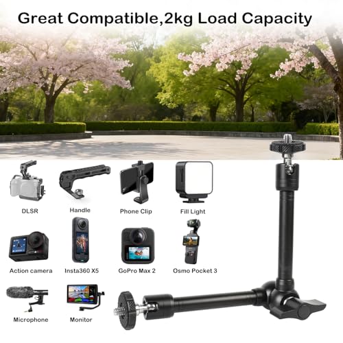 PellKing Magic Arm Clamp Kit, Camera Mount Articulating Friction Arm w 2 Pcs Super Clamp, w 1/4"-20 Screw and Thread Hole, for Camera, Light, Monitor, Webcam or Action Camera 2kg, for Table, Tube