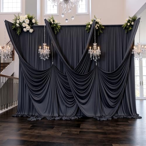 10ftx12ft Black Wrinkle-Free Wedding Backdrop Curtain -Silky Washable Black Polyester Drapes for Baby Showers, Birthday Parties, Photography, and Wedding Receptions-2 Panels 5FTx12FT - color: black, size: W5' x H12'(2 panels)