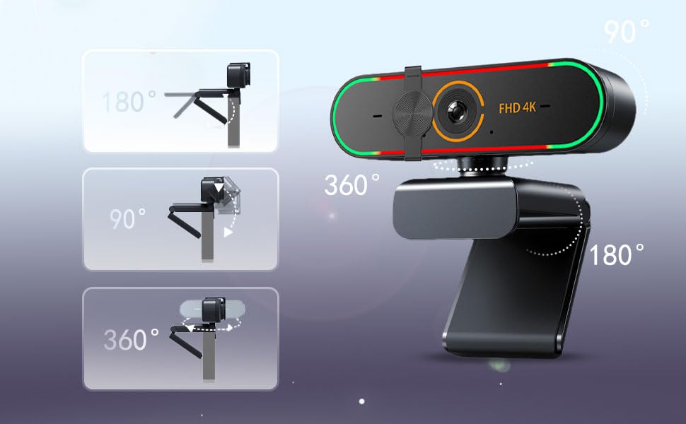 4k Webcam for Online Meeting/Online Teaching/Gaming/Streaming/Video Calls,with Microphone and Remote,Privacy Cover,Plug&Play,PDAF