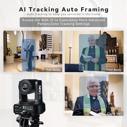 TONGVEO NDI AI Auto-Tracking IP PTZ Camera SDI/HDMI/USB3.0/LAN PoE 30X Optical + 8X Digital Zoom 1080P 60fps for Live Streaming Church Services Education Video Conference with OBS vMix and More - color: Shadow