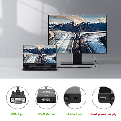 ONTEN VGA to HDMI, 1080P Adapter (Male to Female) for Computer, Desktop, Laptop, PC, Monitor, Projector, HDTV with Audio Cable and USB Cable (1 Pcs) - color: 1 Pcs, Compact