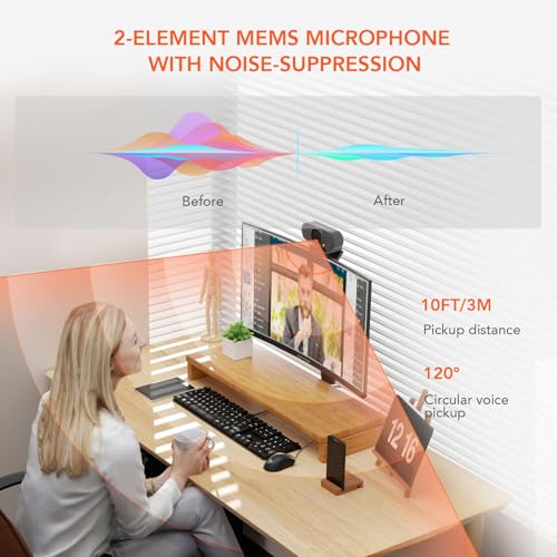 NUROUM V15AF 2K Webcam for PC, 1080P 60fps Autofocus HD Webcam with Dual Noise Cancelling Microphone, 75° FOV&Light Correction, USB Web Camera Plug&Play for Zoom/Teams,Grey - style: V15AF-Grey