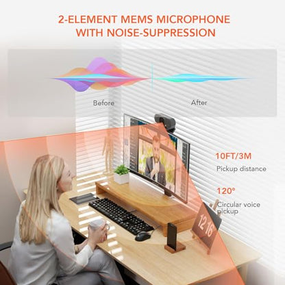 NUROUM V15AF 2K Webcam for PC, 1080P 60fps Autofocus HD Webcam with Dual Noise Cancelling Microphone, 75° FOV&Light Correction, USB Web Camera Plug&Play for Zoom/Teams,Grey - style: V15AF-Grey