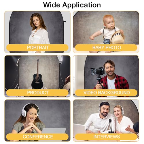 Kate 5x6.5ft(1.5x2m) Collapsible Backdrops Retro Grey Portable Backdrop for Portrait Photography, Headshot, Video Meetings