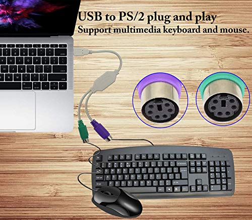 12Inch White PS/2 to USB Adapter Keyboard Mouse Converter Cable,USB Male to Dual PS2 Female Y Splitter Cable,Support Win98/ME/2000/XP/7/8/8.1,etc.(30cm/1Pack) - color: White