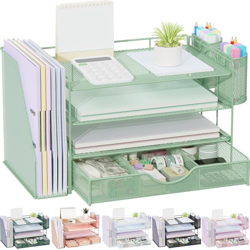 gianotter 4-Tier Desk Organizer with Drawers, File Holders, Letter Trays and Pen Holders - Workspace Accessories for Office Supplies (Sage Green) - color: Sage Green