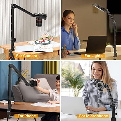 PICTRON VIJIM LS25 Camera Desk Mount, Flexible Overhead Webcam Stand with Boom Arm, Table C-Clamp Suitable for Photography Videography Live Stream