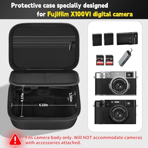 GWCASE Custom Camera Travel Case for Fujifilm X100VI Camera, Premium EVA Shell with Protective Dividers, Mesh Pockets for Fujifilm X100VI Accessories. Detachable Shoulder Strap & Handle (Case Only) - style: For Bare Device