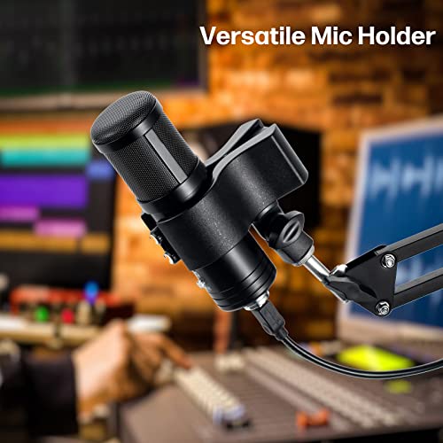 BILIONE Large Microphone Clip for Mics with Outer Diameter 1.26" to 2.3" | Adjustable Mic Holder, Premium ABS, Inside sponge to protect microphones, With 5/8" Male to 3/8" Female Screw Adapter - color: black, size: 4 Pack