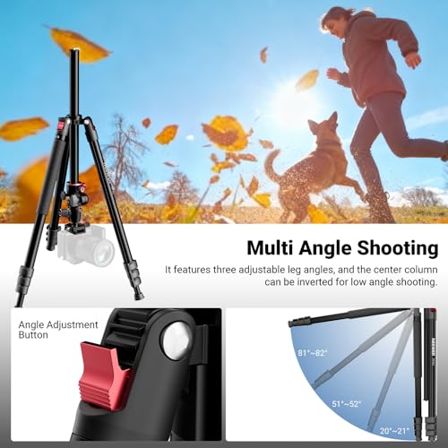 NEEWER 90 Inch Tall Overhead Horizontal Camera Tripod Monopod with Ball Head & Flexible Center Column, Metal DSLR Video Travel Stand, Arca Type QR Plate & Inverted Legs, Max Load 10 kg / 22 lbs, TP63