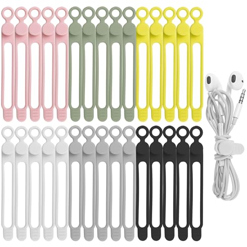 30Pcs Nearockle Silicone Cable Ties for Bundling Earphone, Phone Charger, Computer Cords, Reusable Cord Organizer Cable Management in Home,Office,Kitchen,School (6 Colors) - color: 30pcs-multicolor, size: 4.2 Inch